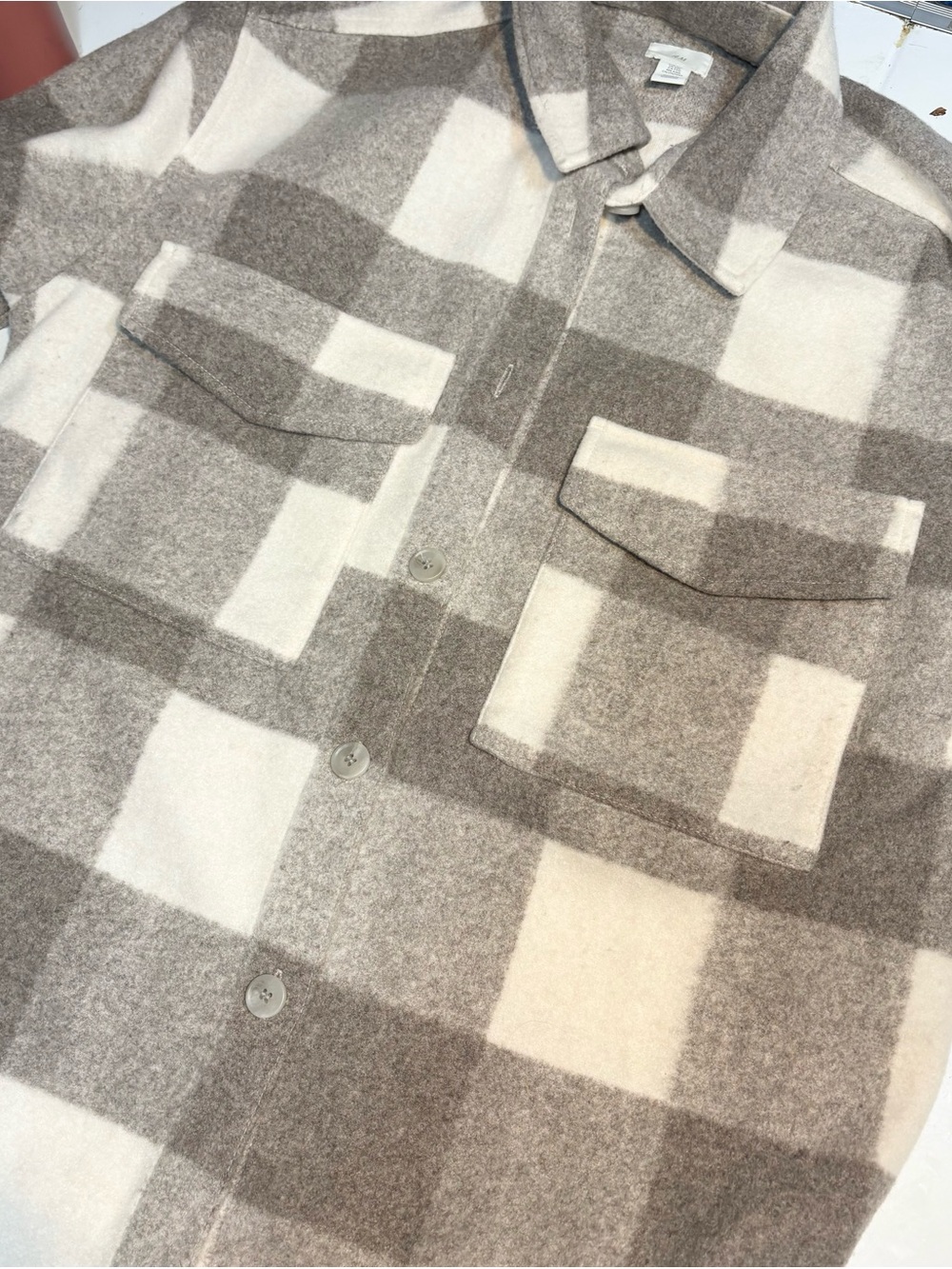 H&M Oversized Plaid Shacket (shirt-jacket hybrid) feat relaxed fit beige xxl - Picture 8 of 10